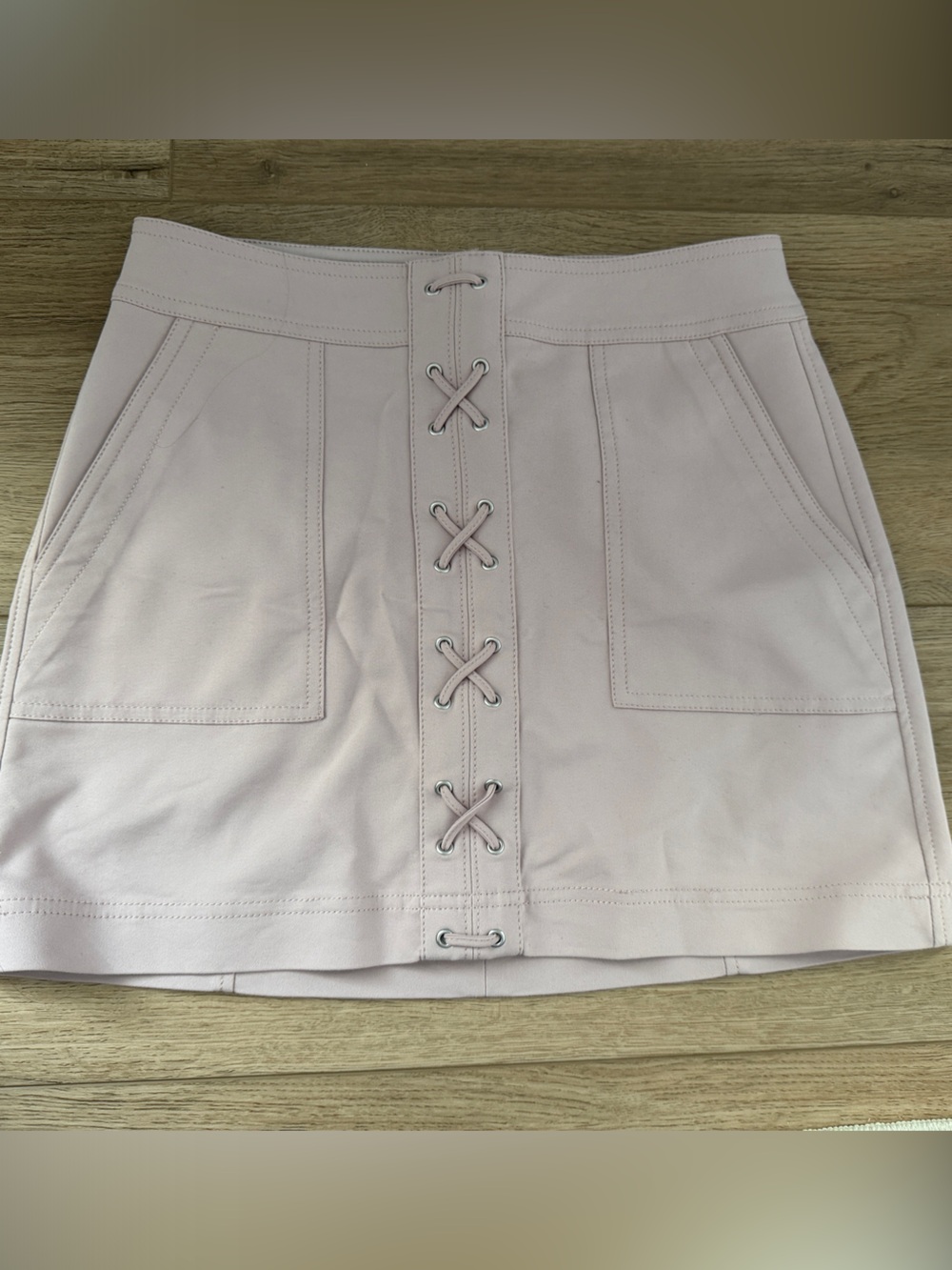 Express Light Pink Lace-Up Mini Skirt